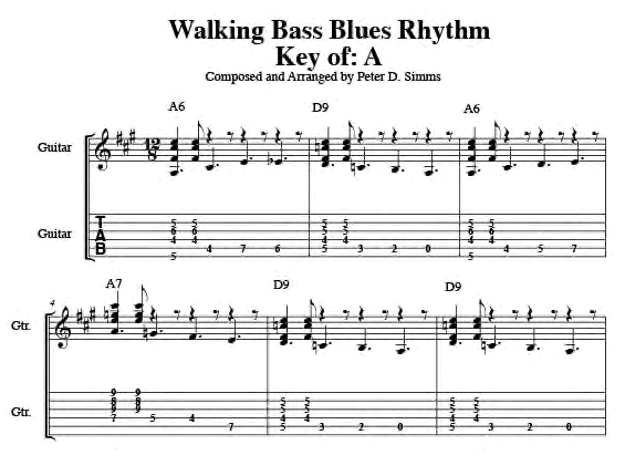 Walking Bass Jazz Blues - Fingerstyle Rhythm - Guitar Noise